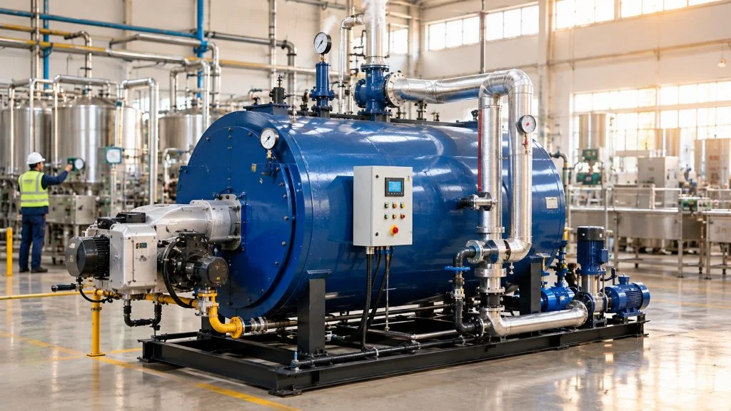 4,00,000 kcal/hr industrial hot water generator installed in an Indian food processing plant